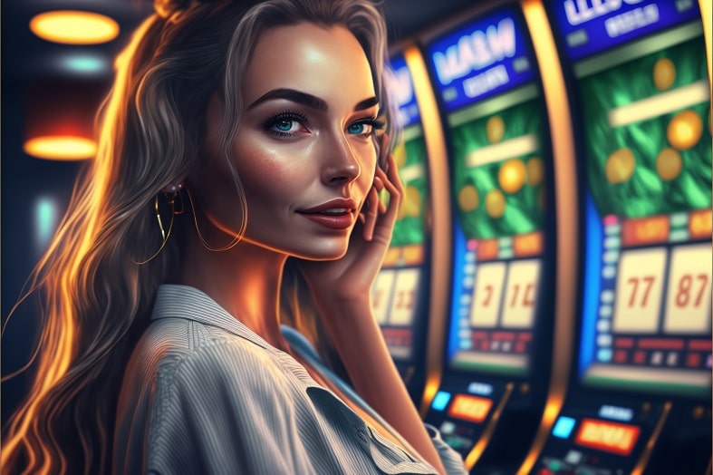 Synergy girl blonde winning in slot machine